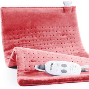Massaging Weighted Heating Pad for Back Pain Relief,Heating Pads for Neck, Shoulder,Cramp,Portable Heated Pad with 3 Heat Settings & 6 Massage,18 Relaxing Combinations,Auto Off,20"*24",Grapefruit Red