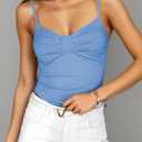 Tankaneo Womens Summer Y2k Spaghetti Strap Tops V Neck Slim Fit Backless Crop Tops Going Out Ruched Cami Shirts (Blue)