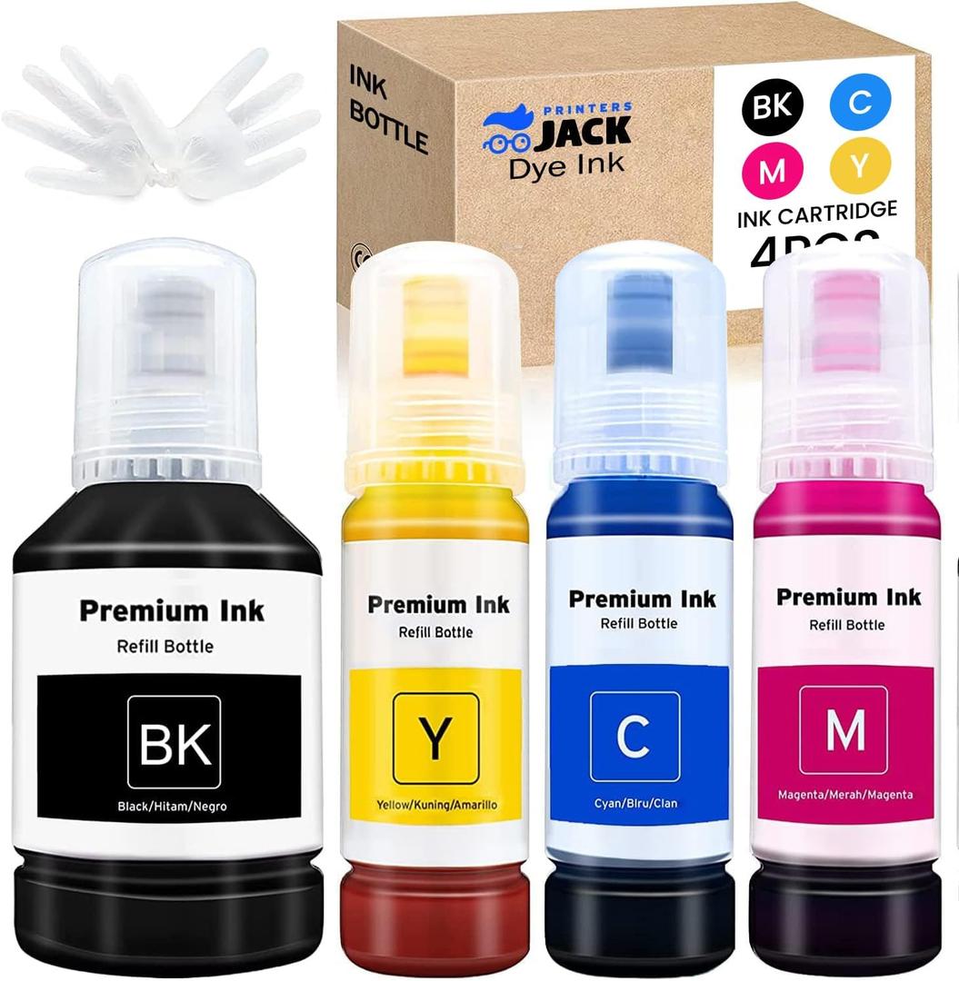 Printers Jack Ink Refill Compatible for 502 T502, Bottles Replacement for EcoTank ET-2750 ET-3750 ET-4750 ET-2760 ET-3760 ET-4760 ET-2700 ET-3700 ET-3710 ET-15000 ST-2000 ST-3000 ST-4000 Printer