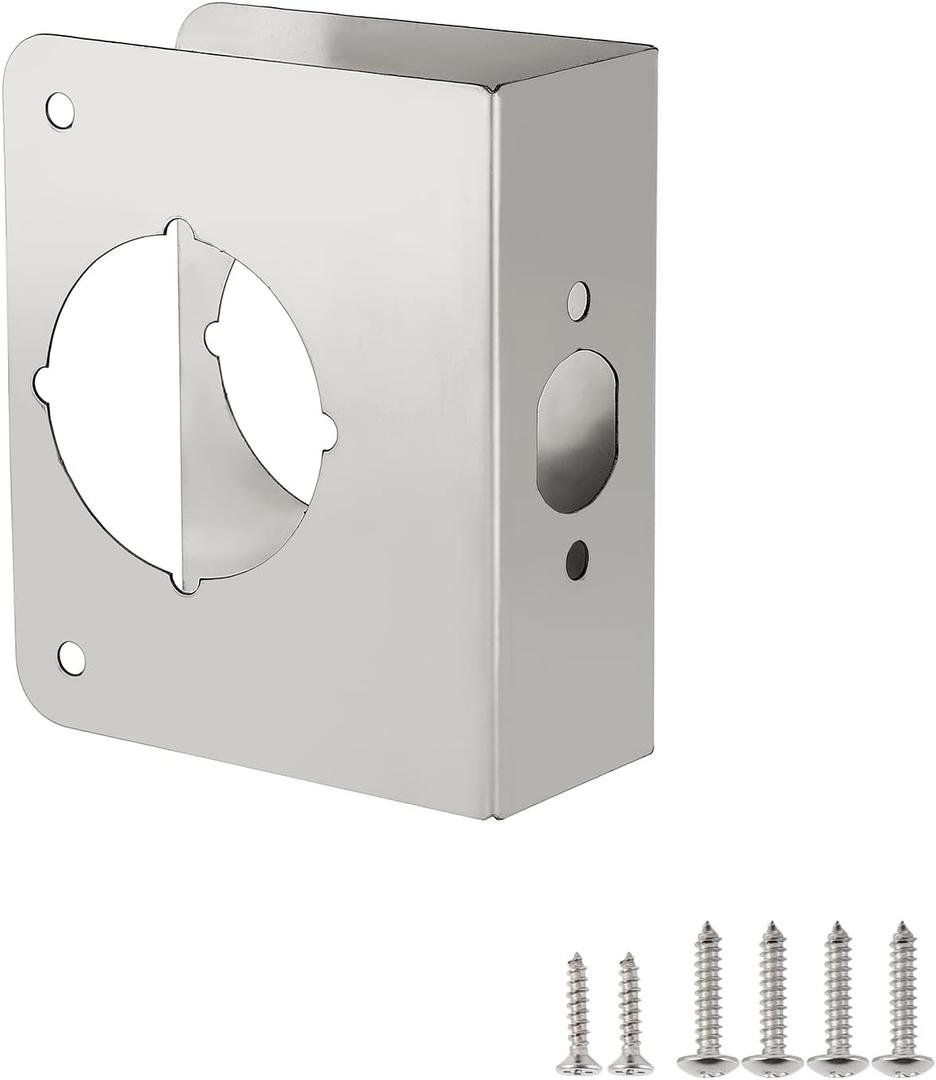 Door Reinforcement Plate, Stainless Steel, Fits 1-3/8" Doors, 2-3/8" Backset, Lock and Door Reinforcer Security, Door Knob/Lock/Latch/Deadbolt Cover Plate, Reinforce and Repair Wood/Metal Doors