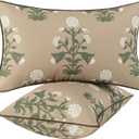 MIULEE Decorative Floral Outdoor Lumbar Pillow Covers with Inserts Set of 2 12x20,Waterproof Vintage Fade Resistant Patio Throw Pillows with Piping for Spring Summer Garden Couch Sofa,Brown