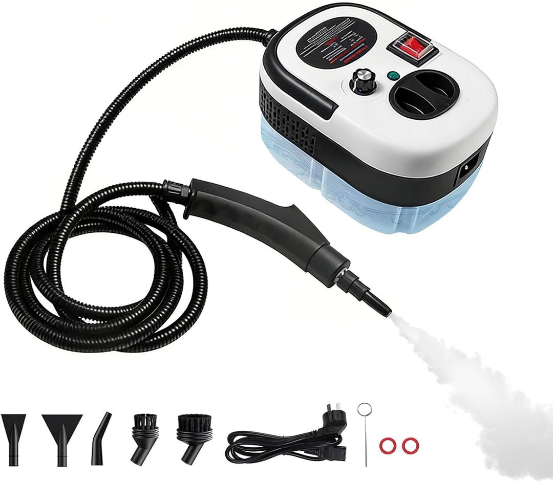 Steam Cleaner, 6-Level Adjustable Handle, 15s Heat-Up, 1.08 Quarts Tank, Portable Steamer for Cleaning with 6 pcs Accessories for Home for Dirt, Grease, Grout, Tile,Floor, Car (Pearl White, 1200ML)