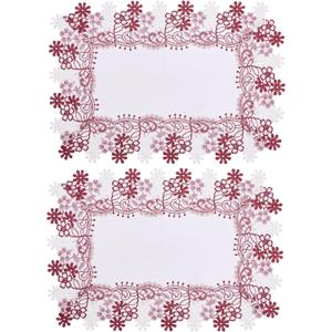 White Dark Red Floral Lace Jacquard Placemats Set of 2 Table Topper Dresser Scarf Place Mats (Dark Red, 14"x20" Set of 2)