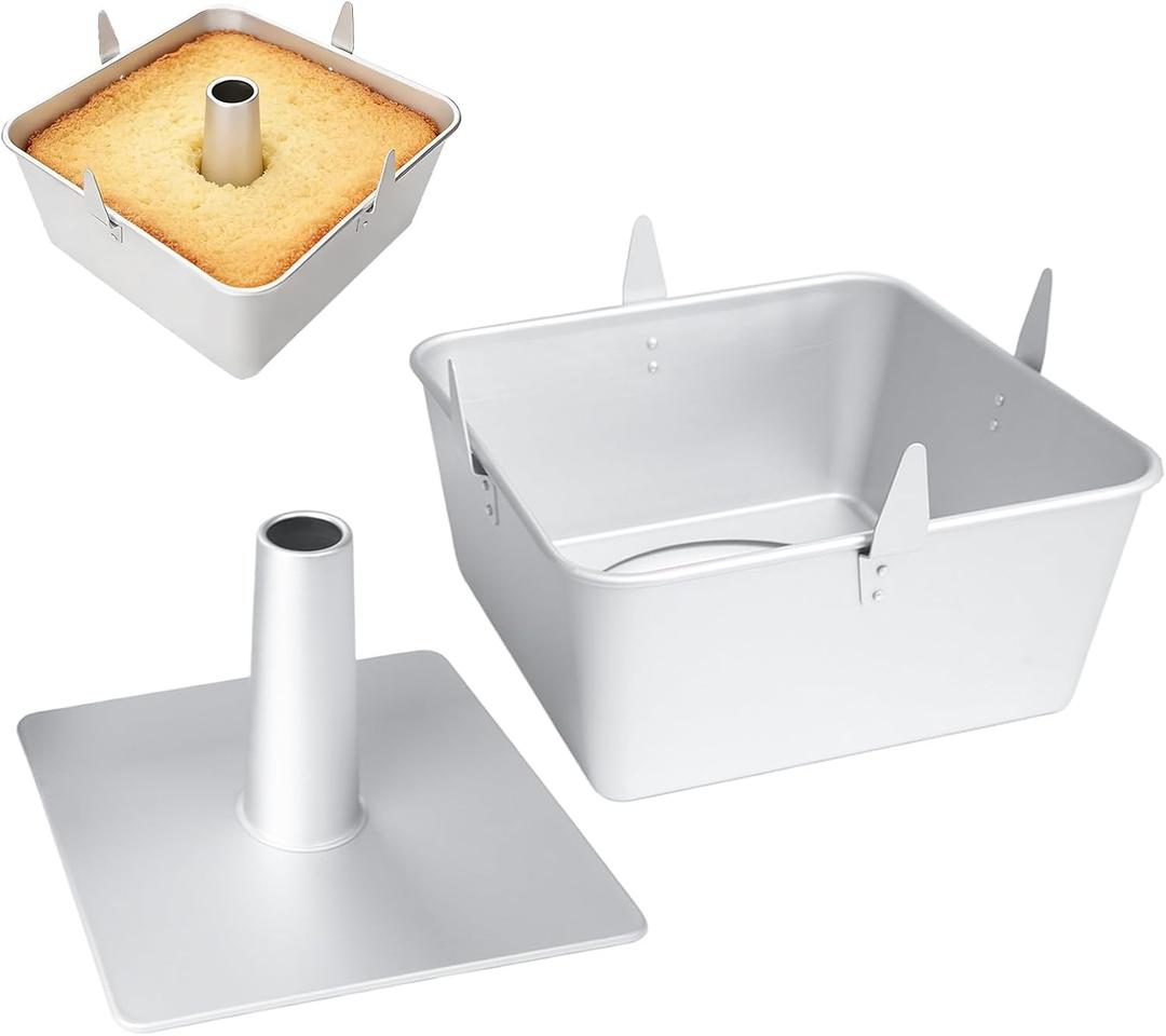 Hitter 18 Cup Angel Food Cake Pan, 10-inch Anodized Aluminum Square Tube Cake Pan with Cooling Feet & Nonstick Coating Perfect for Angel, Chiffon & Pound Cake
