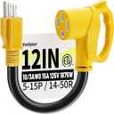 50 Amp to 110 Rv Adapter 3 Prong 12 Inch, NEMA 5-15P Male to NEMA 14-50R Female, Heavy Duty RV Electrical Adapter Cord for Camper, STW 10AWG 15A 125V 1875W, Yellow, ETL Listed