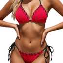 Women Two Piece Bikini Swimsuit Color Block Bathing Suits Halter Triangle String Bikini Sets (Small, Red Black)