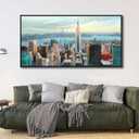 Abstract Wall Art for Living Room - Modern New York City Wall Art Large Canvas Pictures Bedroom, Wall Decor for Bedroom Framed Painting Elegant Cityscape Artwork 2448IN