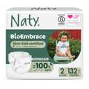 Naty BioEmbrace Baby Newborn Diapers | Sensitive Skin Safe Certified | Leak Protection up to 100% | Plant-Based Teddy Softness, Premium Comfort | Chlorine-Free | Size 2 (613 lbs), 132 Count