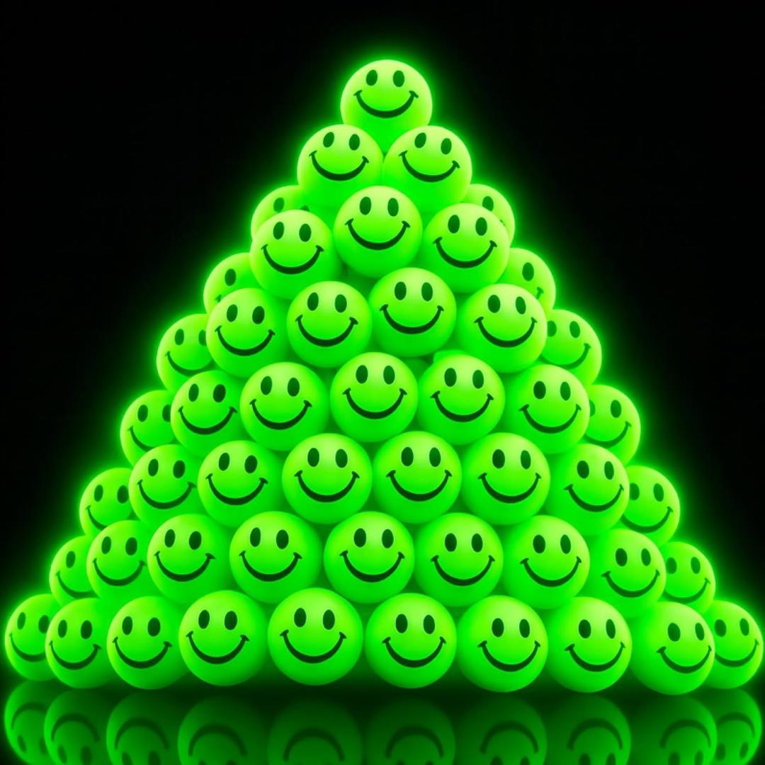 ArtCreativity 36 PCS Glow in The Dark Smile Face Green Bouncy Balls - Bulk Pack of 36, 1 Inch High Bounce Balls for Kids, Christmas Party Favors, Goodie Bag Stuffers for Boys and Girls