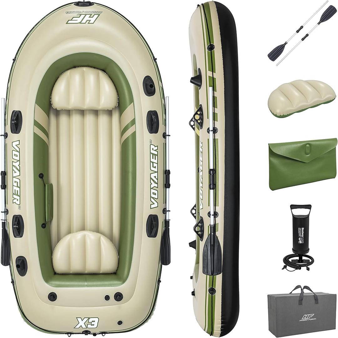 Bestway Hydro-Force Inflatable Raft Set | Inflatable Boat for Kids and Adults | Great for Ponds, Lakes, Rivers (3-Person Voyager)