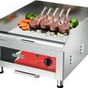 CROSSON 16"*16" Electric Chrome Plated Griddle,Commercial Countertop Flat Top Griddles with Non-Stick 2/5" Thick Iron Cooking Plate for Restaurant and home use-120V/1750W,Spatula Included