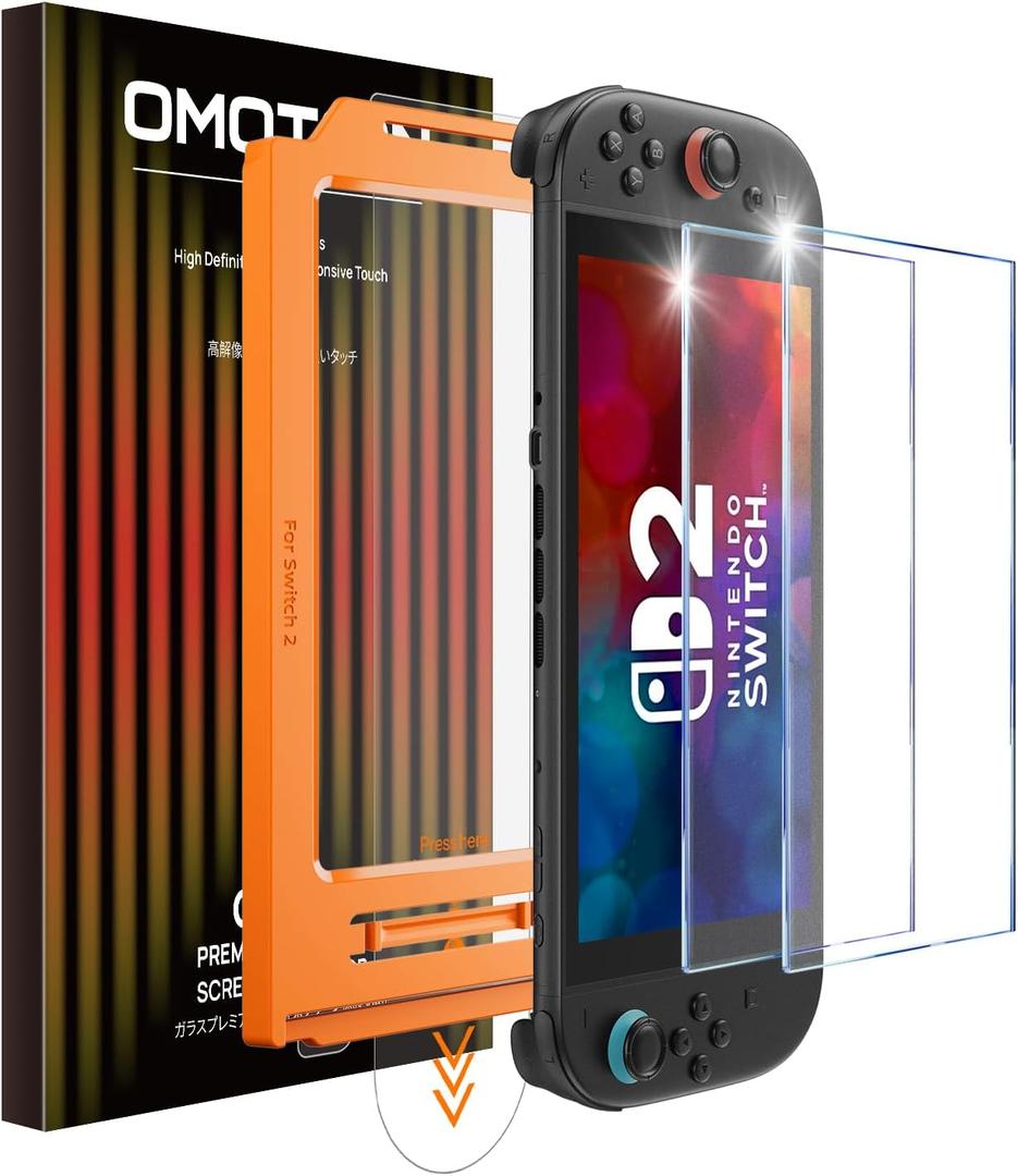 OMOTON Auto-Alignment Matte Screen Protector for Nintendo Switch 2 2025 7.9”, Matte Finish Glass Screen Protector, Dust-free Installation Tool, Bubble Free, Anti-Glare, Touch Sensitive, 2 Pack