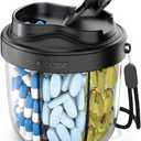 Pill Organizer,Pill Dispenser with 7 Large Compartments,Portable Pill Box for Travel, Anti-Mix Design & Wide Opening Design, Easy Access to Vitamin Dispenser, Includes 20 Blank Stickers(Purple)