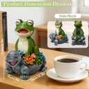 Solar Garden Statues, Cute Smiling Animal Outdoor Decor with 8 Bright LED Lights for Patio Yard Balcony Perfect Mothers Day Birthday Housewarming Garden Gift (Green Frog - Stone colored Turtle)