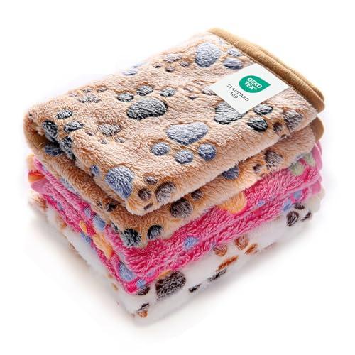 1 Pack 3 Blankets Super Soft Fluffy Premium Fleece Pet Blanket Flannel Throw for Dog Puppy Cat Paw Brown/Pink/White Small(23x16 inch)