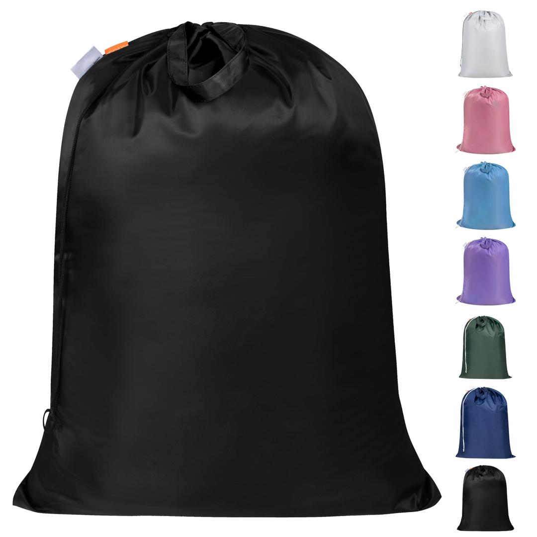 Polecasa Extra Heavy-Duty Laundry Bag 21x24”- Machine Washable Small Storage Bag with Reinforced Handles & Drawstring Closure & ID Tag for College Dorm Travel - Black
