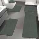 YIHOUSE Green Bath Mat Rug Sets 5 Piece,Thin Bathroom Rugs Fit Non Slip Bathroom Mat Quick Dry, Absorbent Rubber Bath Mats for Bathroom Floor,Shower