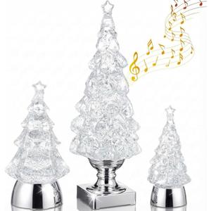 3 Pcs Light up Musical Christmas Tree Snow Globes 14", 8", 5" Glass Glitter Snow Globe with USB Lined/Battery Operated Singing Crystal Christmas Tree for Tabletop Xmas Party Decoration Gift(Silver)