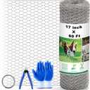 Chicken Wire Fencing Mesh, 17 Inch x 60 Feet Metal Floral Chicken Wire Fence for Crafts Poultry Garden, 0.6 Inch Hexagonal Galvanized Hardware Cloth Netting for Chicken Coop Barrier Rabbit Cage