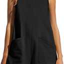 ANRABESS Womens Romper Casual Loose Sleeveless 2025 Summer One Piece Outfit Crewneck Short Jumpsuit Overall Outfits & Pockets (X-Large, Black)