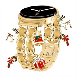 HAYONLIY Christmas Metal Bands Compatible with Samsung Galaxy Watch 8 40mm 44mm/ Galaxy Watch 8 Classic 46mm, Adjustable Double Chain Strap with Decorative Charms Accessories for Women