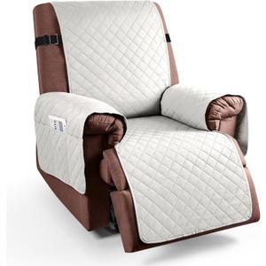 KinCam 100% Waterproof Recliner Chair Cover, Reclining Couch Covers for Pets, Dogs, Recliner Couch Slipcover Furniture Protector with Elastic Straps for Kids(30", Beige White)