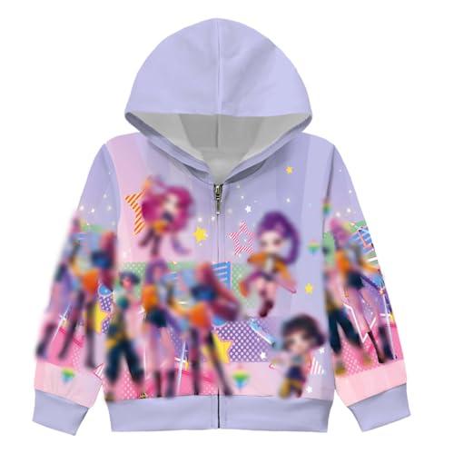 Ecocomfy Pop Singer Costume for Girls, Pop Singer Stage Costumes Hoodie Sweater 3D Printed Hooded Sweatshirt, Cute Kids Casual Pullover Top Novelty Hoody Long Sleeve Zipper Jacket Purple. size 150
