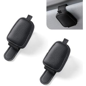 MLY 2PCS Sunglass Holders for Car, Magnetic Leather Sun Visor Sunglass Holder Clip, Eyeglass & Ticket Clip, Universal Car Visor Accessories for Men and Women (Black)