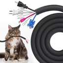 Dog and Cat Cord Protector 10ft - 1inch, Flexible Cable Sleeve for Easy Cord Management, Protects Cables from Pets Chewing, Ideal for USB, Power, Audio and Video Cords - Black