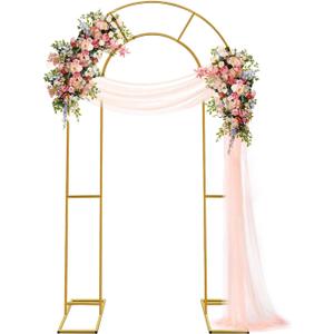 Double Arch Backdrop Stand Metal Open Arch Backdrop Frame U Shaped Wedding Arches for Ceremony Baby Shower Garden Birthday Party Decoration (Gold, 6.6FT3.3FT)