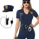 Spooktacular Creations 7 Pcs Women Police Costume, Halloween Cop Costume Women for Adult Halloween Cosplay Party Events Medium