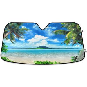 Summer Tropical Palm Trees Beach Car Windshield Sun Shade Forest Sky Sunshade Blocks UV Rays Protector Keep Your Vehicle Cool Sun Shield Visor Cover Foldable for Car Truck SUV L (57 inch * 31.5 inch)