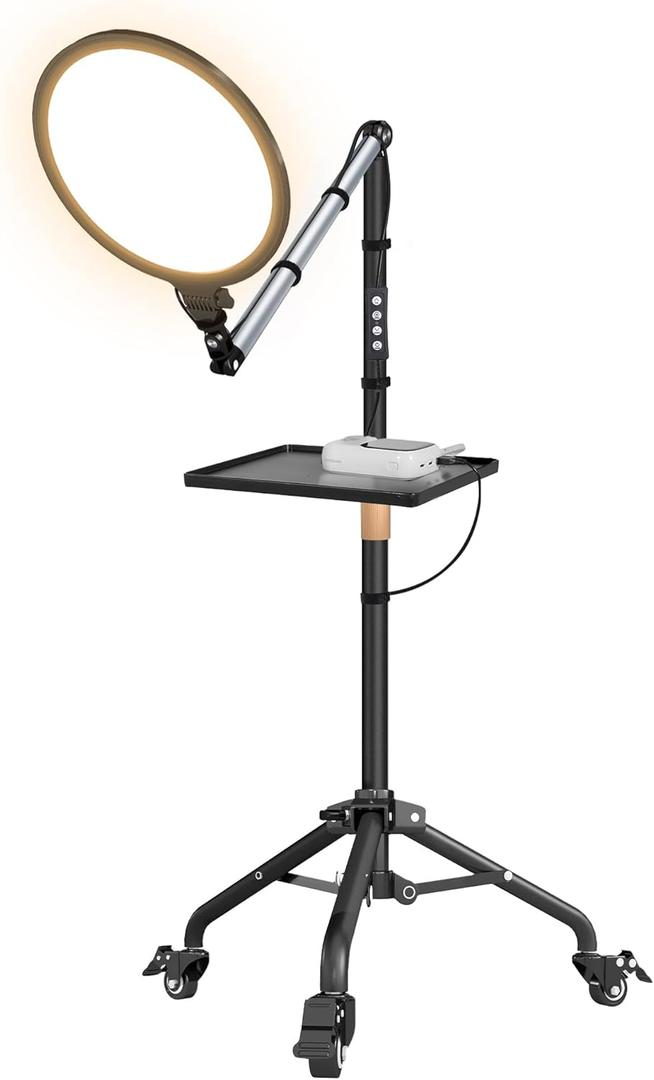 10 Ring Light, 76" Overhead Fill Light with Moveable Stand & Flexible Arm, 3000K-6500K Full-Screen Light with Wheels & Tray & Straps, Soft Lightness for Video Recording/Makeup/Studio/Live Streaming