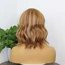 Short Wavy Curly Bob Wig with Bangs Ginger Brown Mixed 613 Blonde Highlights Color Glueless Heat Resistant Synthetic Wig Full Wig For Women Girls Fashion 14 Inch