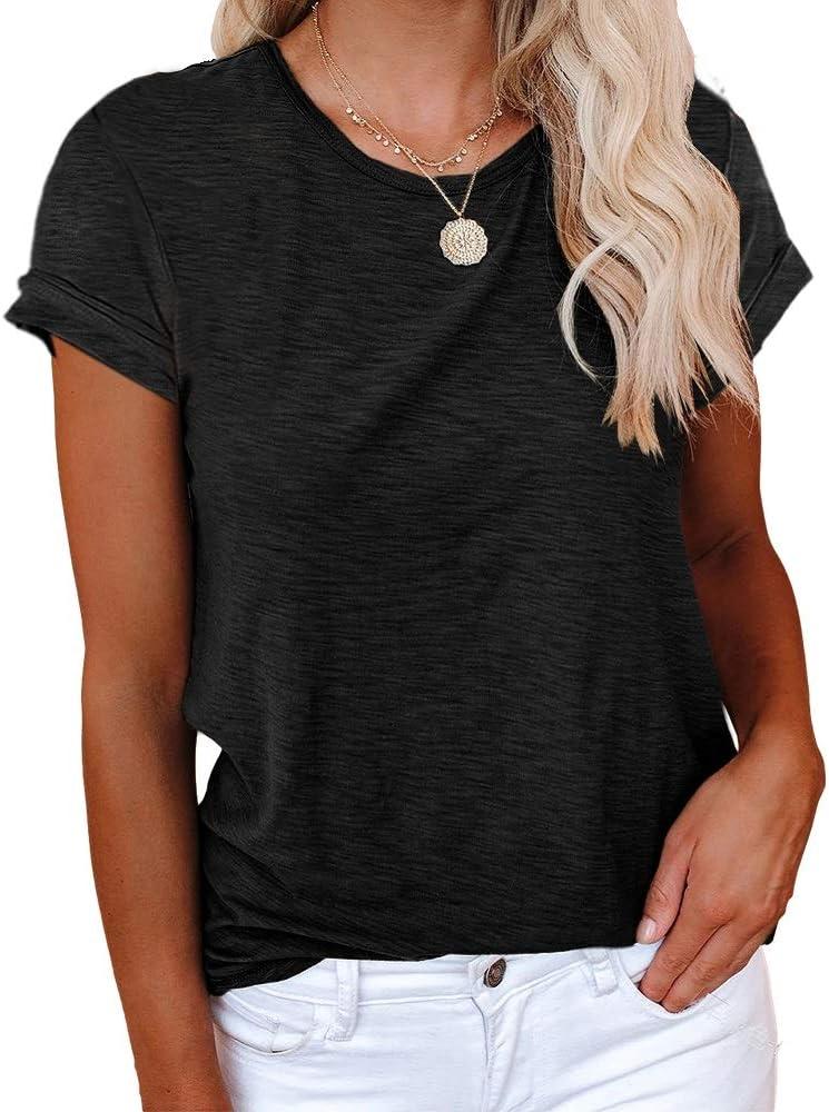 Cicy Bell Women's Short Sleeve Shirts Crewneck Loose Casual Summer Basic Tees Tops (Black)
