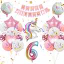 Unicorn Birthday Party Decorations for Girls,6th Birthday Party Balloon Set with Happy Birthday Banner,Foil Balloons Large Unicorn Balloons and Heart and Star Baby Shower Party Supplie (Number 6)