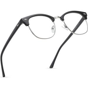 Blue Light Blocking Glasses Vintage Half Frame UV Clear Lens Anti Eyestrain Computer Gaming Glasses for Women Men (A1-matte Black Silver Frame)