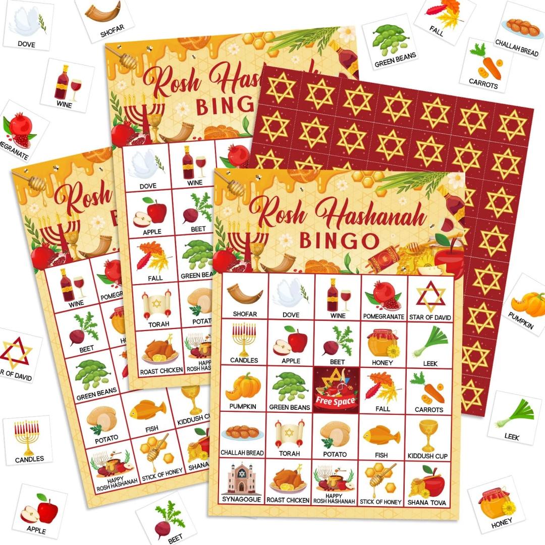 Liliful 35 Pcs Rosh Hashanah Bingo 24 Players Shana Tova Bingo Cards Jewish New Year Party Games for Kids Adults Family Classroom Activities Jewish Holiday High Holy Day Favors Supplies