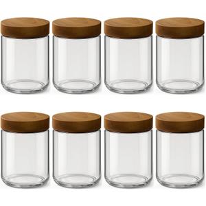 8 Pack 16oz and 10oz Overnight Oats Containers with Lids, Glass Mason Jars with Acacia Wood Airtight Lids, Wide Mouth Meal Prep Storage Jars for Yogurt, Chia Pudding, Salad, Snacks