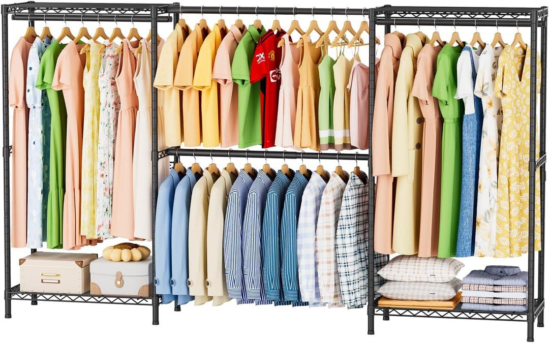 SINGAYE Heavy Duty Portable Closet Metal Clothes Racks Wardrobe with Shelf | Armoire Garment Rack Coat Rack with Adjustable Shelves Organizer and Storage for Hanging Freestanding Clothes Clothing Black