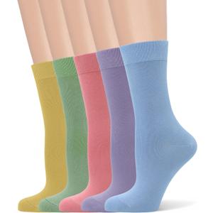 Women's Soft Thin Viscose Bamboo Crew Socks, Fit Stretchy Casual, Business, Dress Calf Sock 5 Pairs (Large)