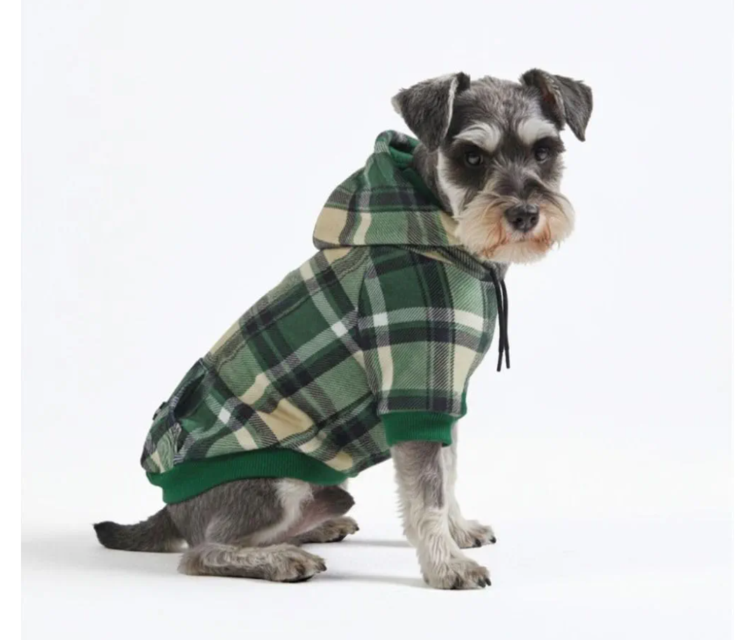 Spark Paws Dog Hoodie – Premium Dog Sweater for Small, Medium, and Large Dogs | Warm Outfits for French Bulldogs, Pitbull, Puppy, Winter Jacket Alternative - Green Plaid - M