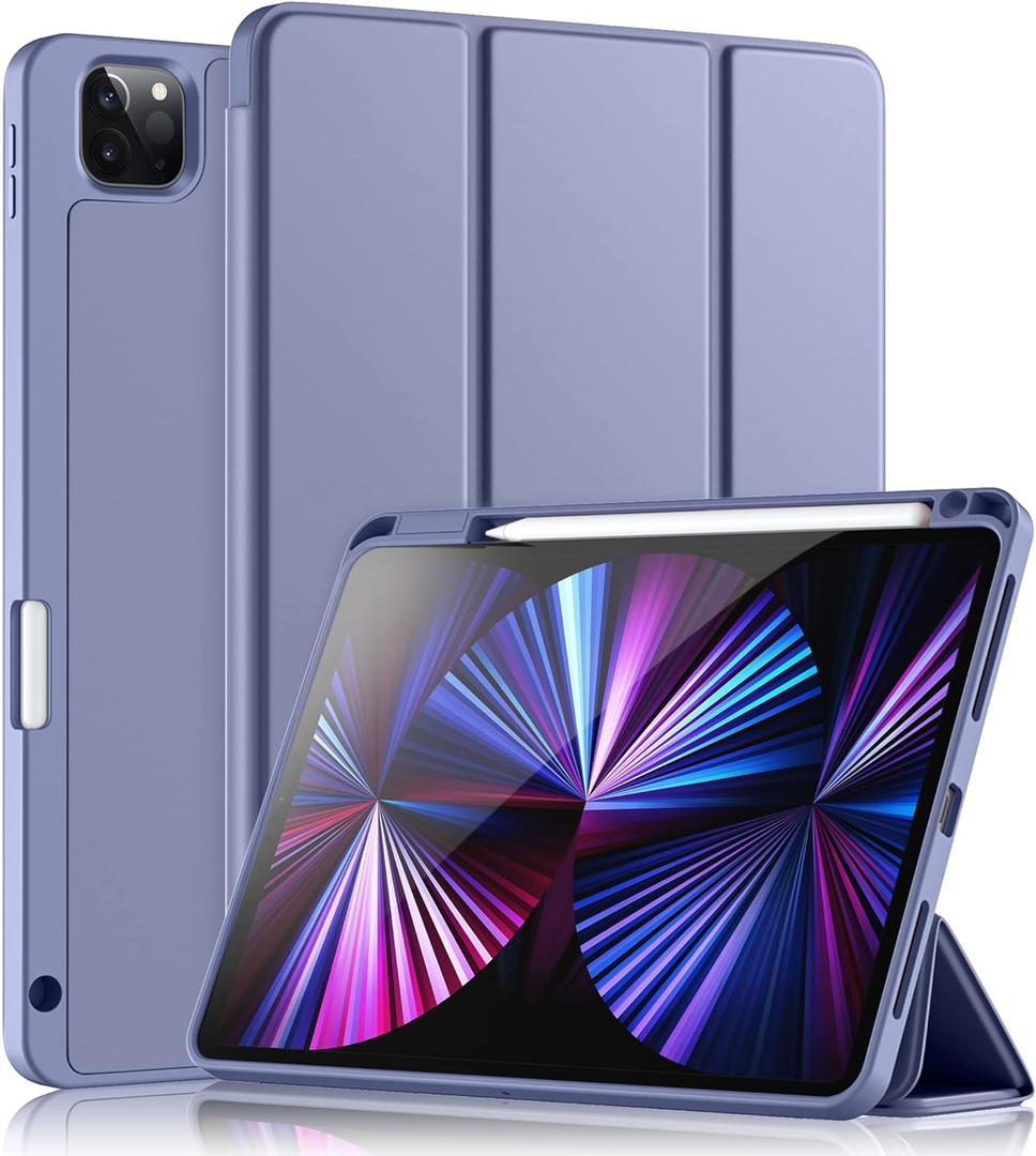 Wenlaty Compatible with iPad Pro 11 Inch Case 4th/3rd/2nd Generation with Pencil Holder, for iPad 11 Pro Case 2022/2021/2020, Trifold Slim Protective Cover with Soft TPU, Auto Wake/Sleep, Blue Gray