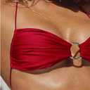 SOLY HUX Bathing Suit for Women Halter Ring Linked Tie Side Bikini Sets Two Piece Swimsuit (Red, L)