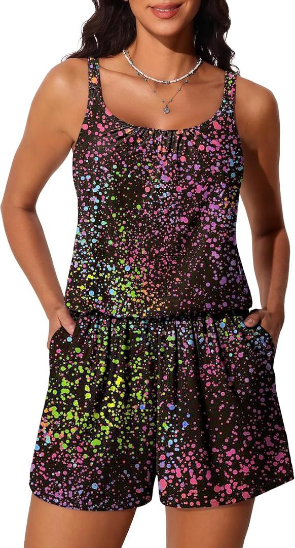 Summer Mae Swim Romper Women's One Piece Swimsuits with Pockets 2026 Blouson Modest Bathing Suits (Tie Dye Gradient Starry Sky), 12