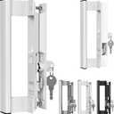 Sliding Glass Door Handle Set with Lock  Aluminum Handle, Fits 6-5/8 in. Hole Spacing (White)