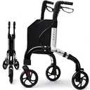 Premium 3 Wheel Rollator Walker for Seniors, Lightweight Foldable Elderly Three Wheeled Rollator with Storage Bag, Aluminum Mobility Aid Rolling Walker (Black & White)