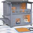 Heated Cat House for Outside - 2 Story Cat Houses for Outdoor Cats, Wooden Outdoor Cat House Weatherproof, Warm Insulated Cat Houses with Balcony, Winter Feral Cat Shelter with Heating Pad