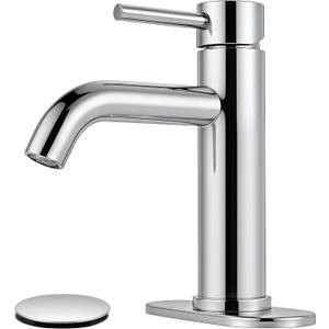 Bathroom Faucets Chrome Bathroom Sink Faucet Modern Single Handle Bathroom Faucet for 1 or 3 Hole Mxier Tap Washbasin Faucet with Deck, Pop-up Drain and Supply Hoses