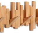 Wooden Coat Rack Wall Mounted Sticks Multi Rack Solid Handmade Natural Beech Wood Artwork with 7 Flip-Down Unique Modern Hooks for Coats Bag Hat Umbrella